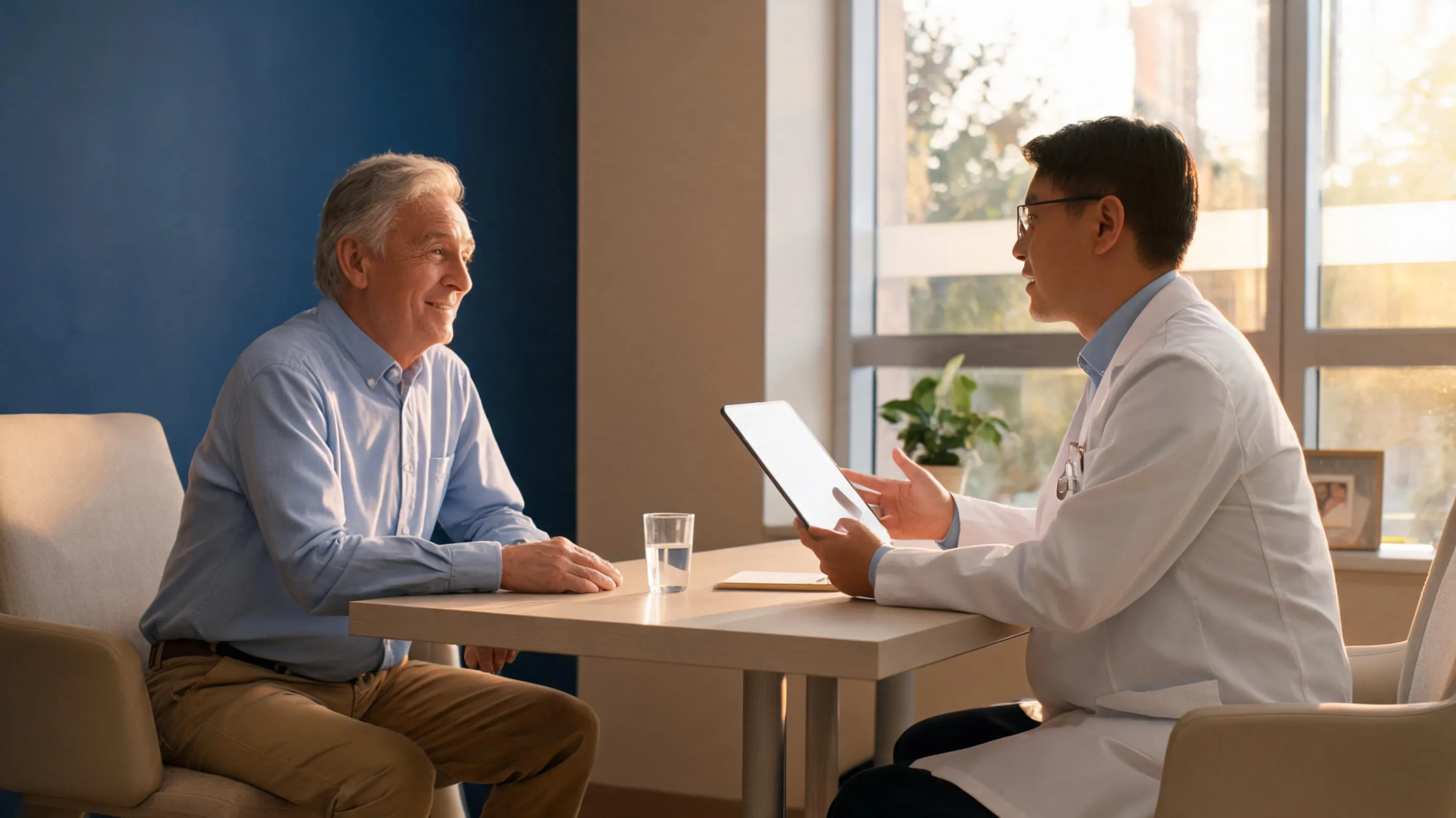 Elderly patient reassured — BPH MIST procedures cost less than traditional surgery
