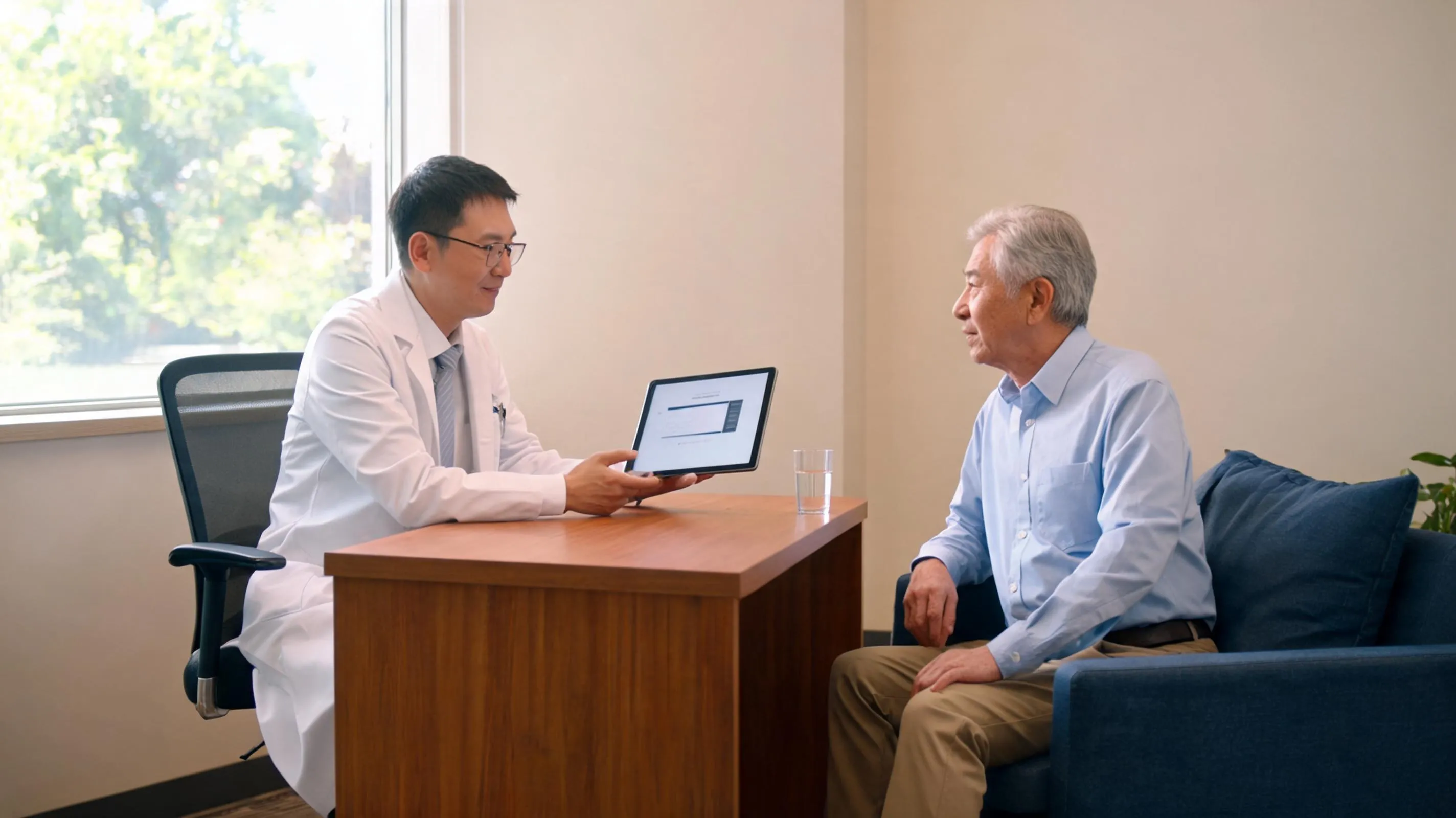 Awake elderly patient during BPH MIST procedure under sedation and local anesthesia — no general anesthesia