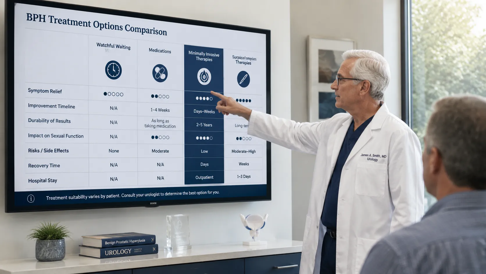 Clinical comparison — non-thermal BPH treatment options display