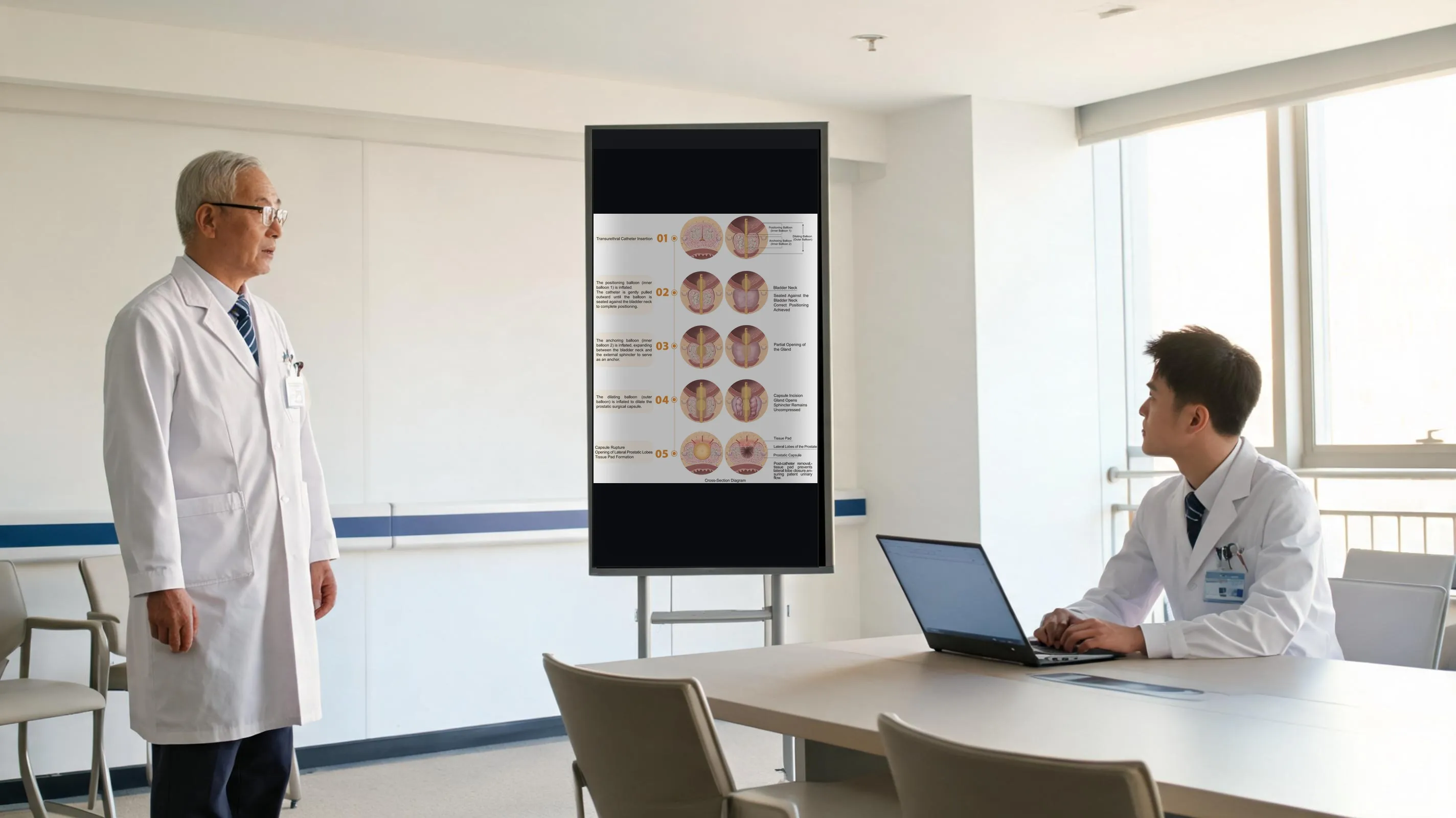 Urologist reviewing procedure steps — TUCBDP surgical training